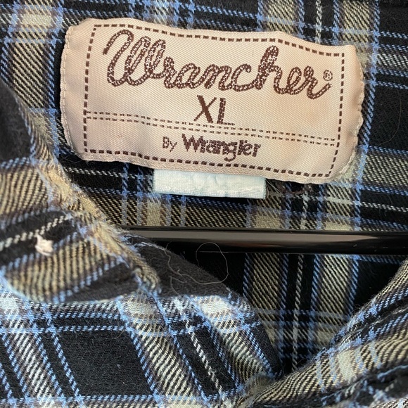 Wrangler Wrancher Vintage Blue Plaid Flannel Shirt w/ Pearl Snap Buttons size XL - Picture 7 of 10